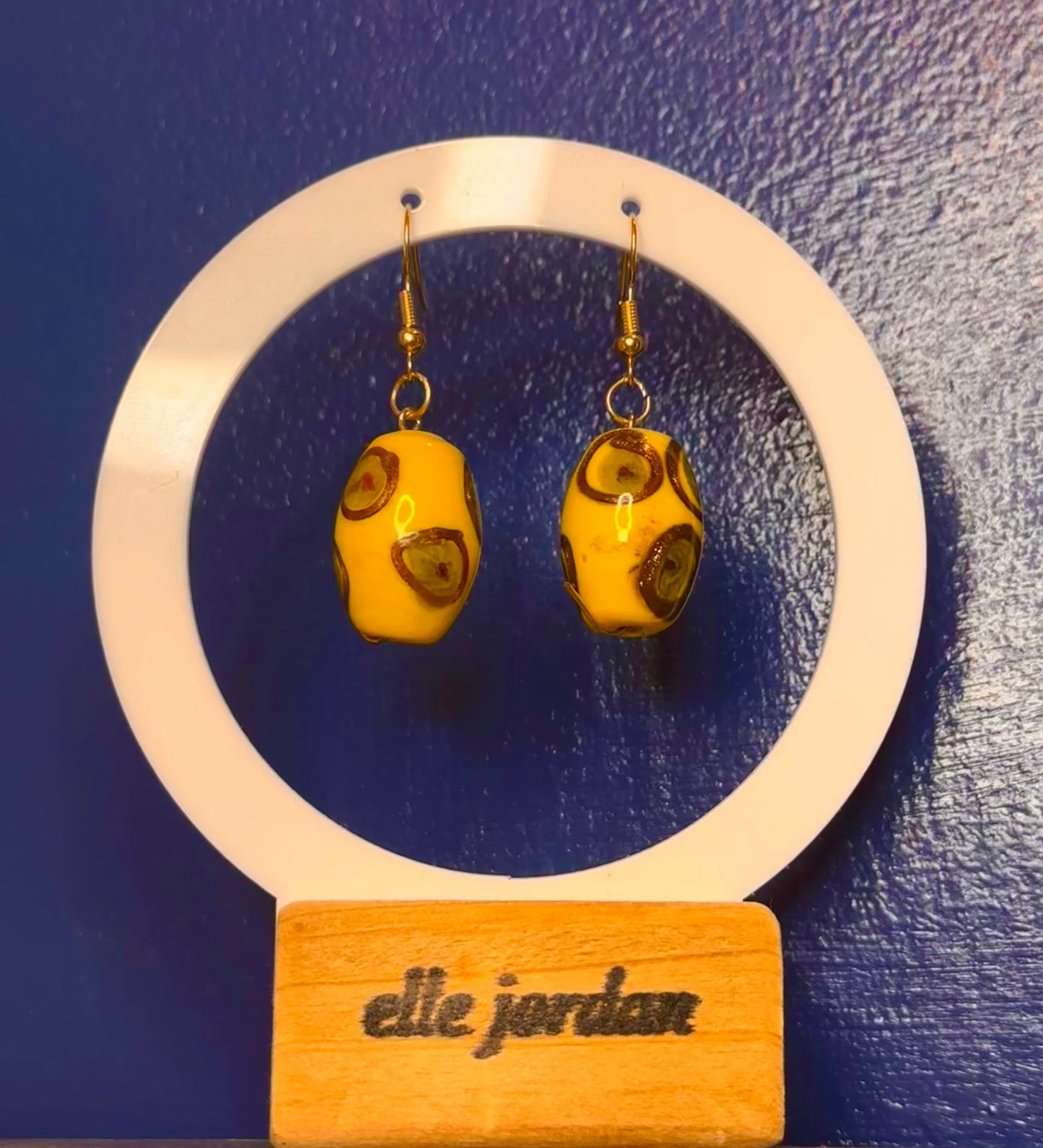 Gold Dangle with Painted Yellow Bead