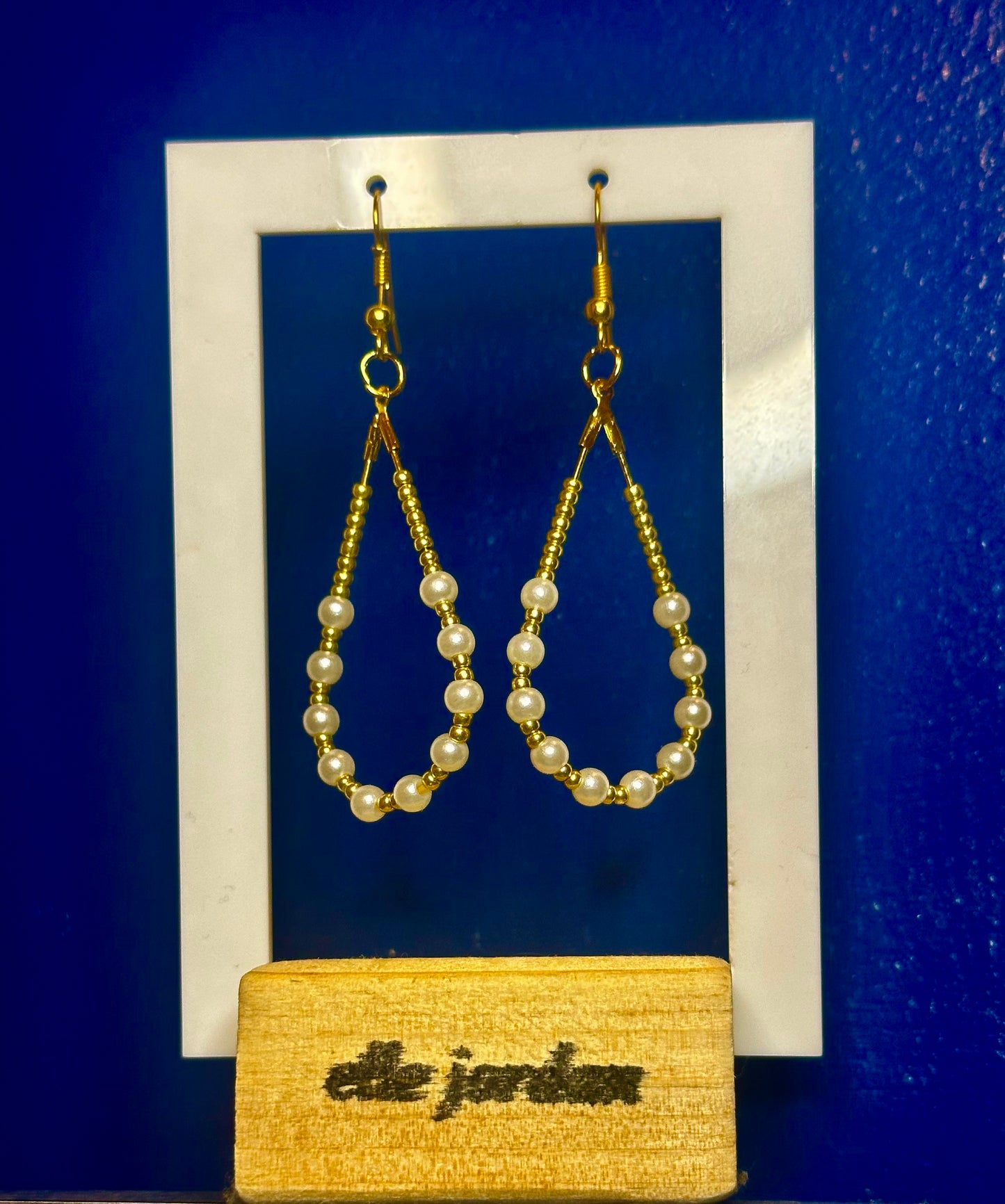Gold Teardrop Dangle with Gold and Pearl Beads