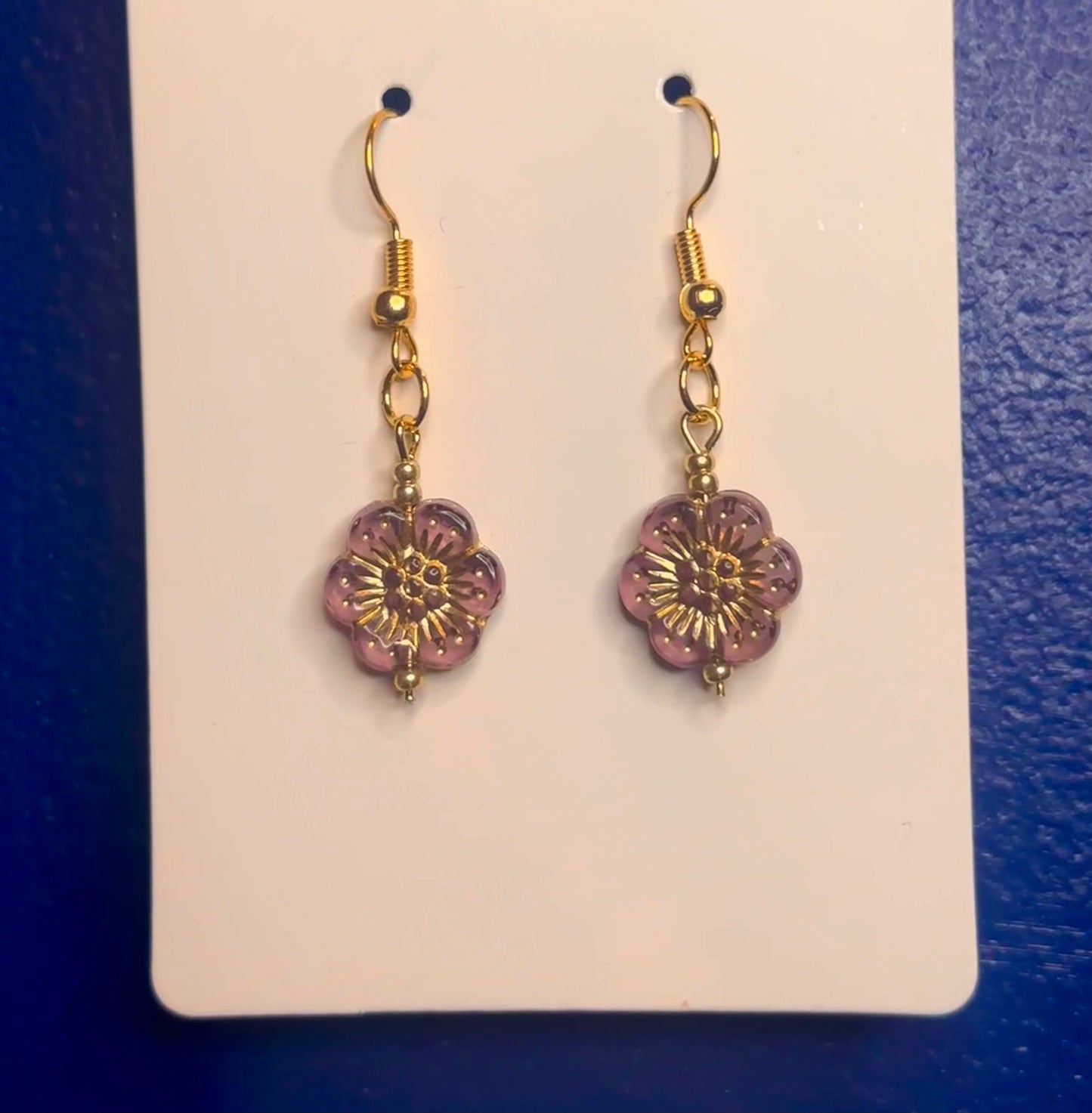 Gold Dangle with Purple Floral Boho Bead