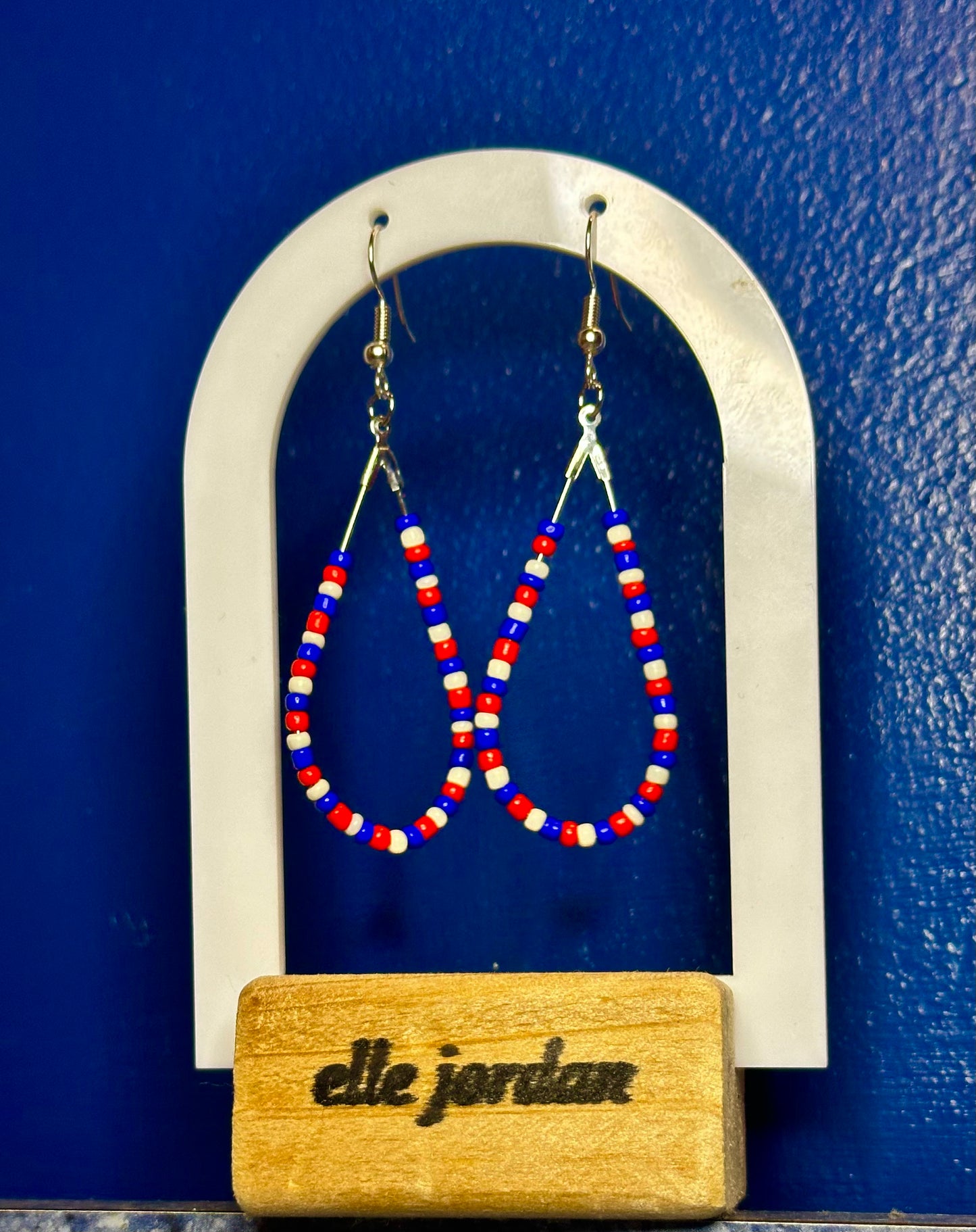 Silver Teardrop Dangle with Red, White, and Blue Beads