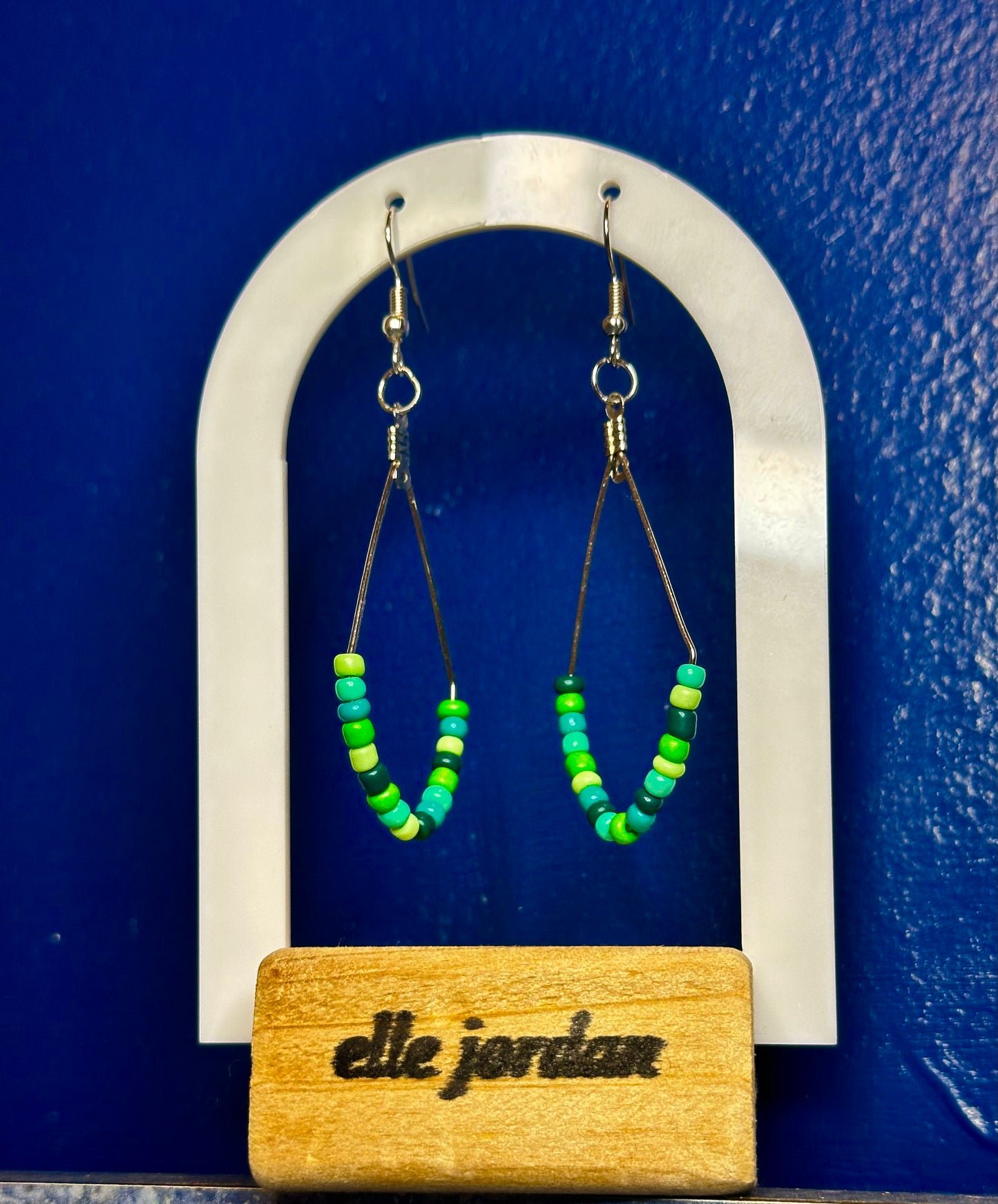 Small Silver Diamond Dangle with Variety Green Beads