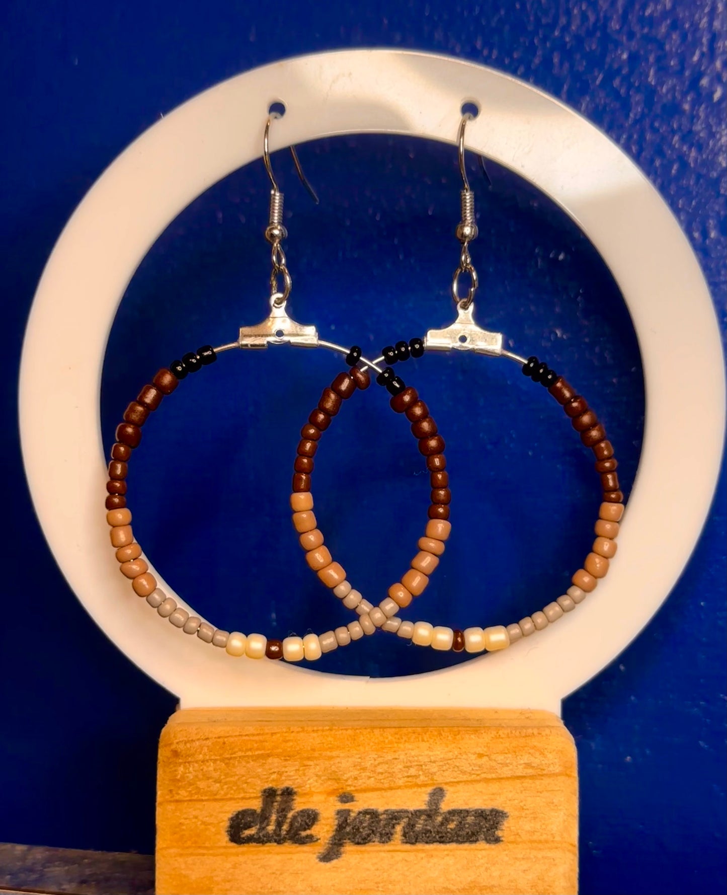 Large Silver Circle Dangle with Brown Hombre Beads