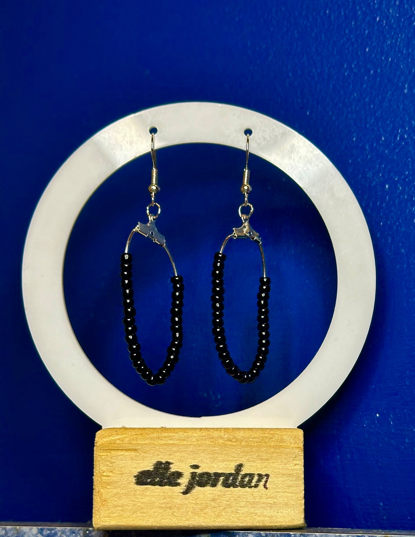 Silver Abstract Dangle with Black Beads