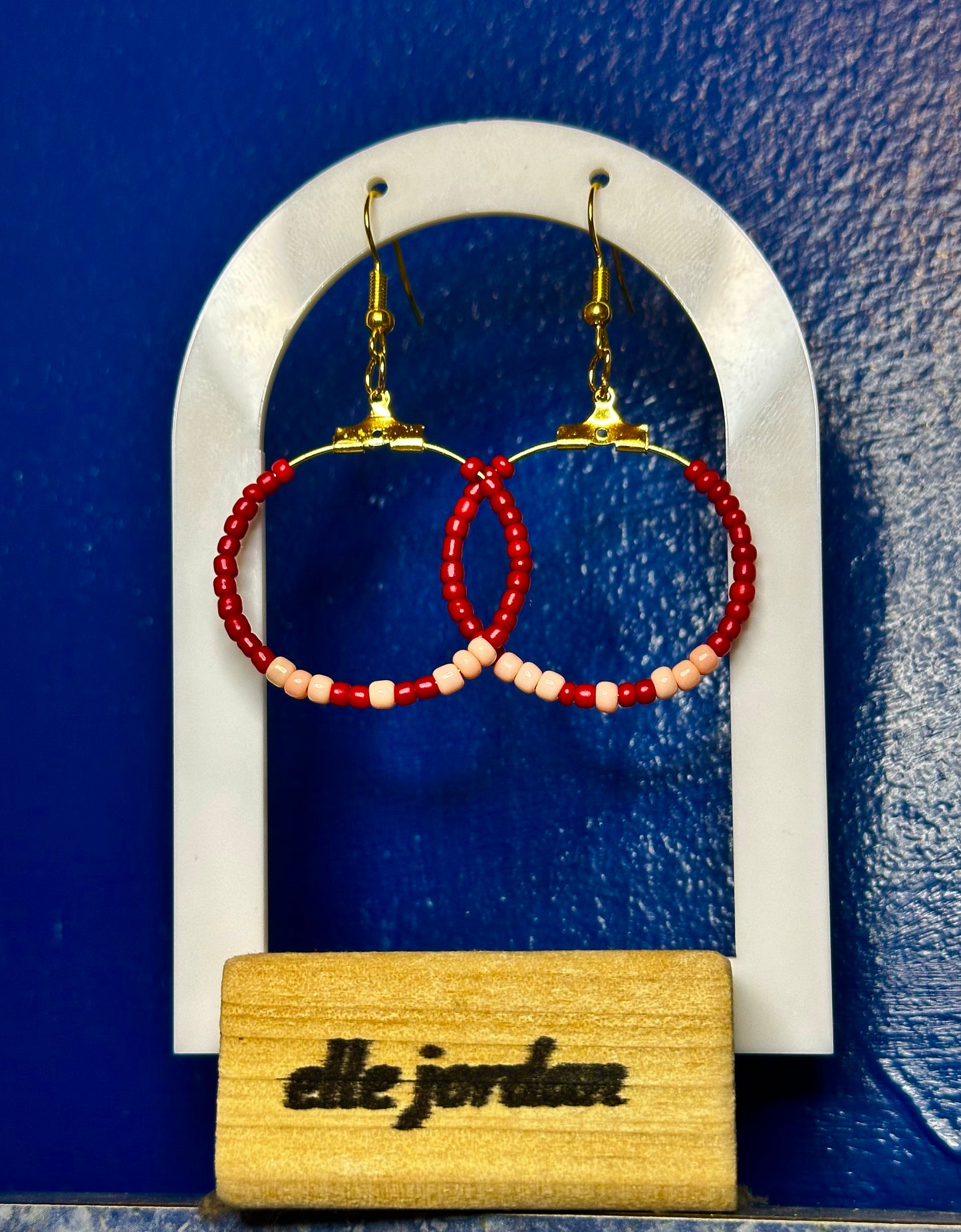 Gold Circle Dangle with Red + Pink Beads