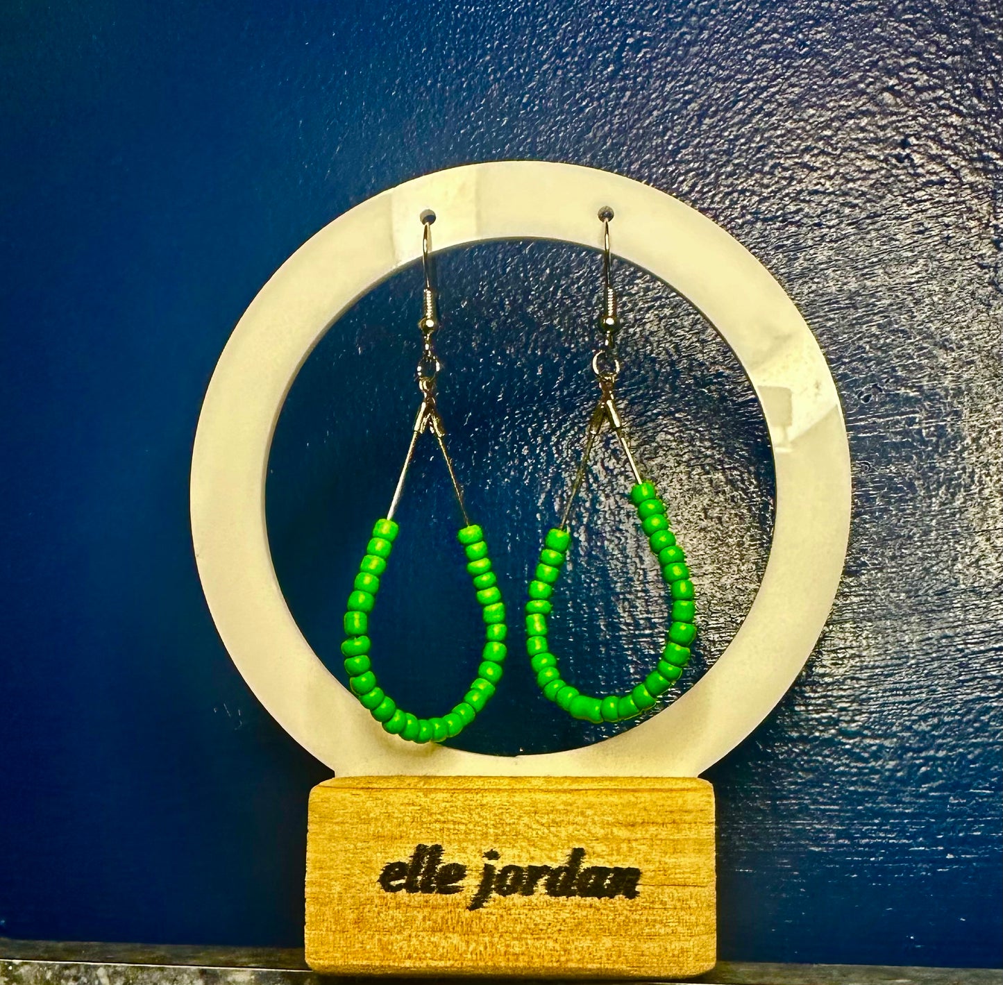 Silver Teardrop Dangle with Lime Green Beads