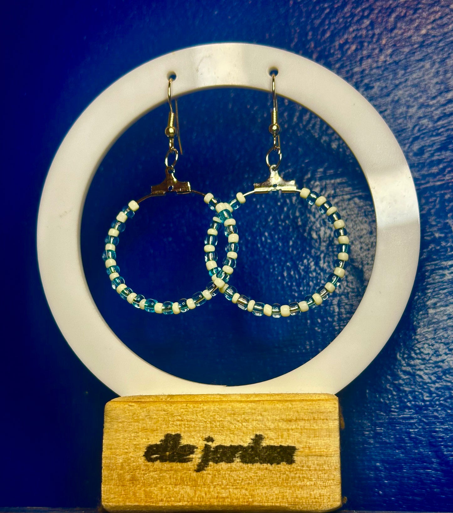 Silver Circle Dangle with Cream and Glass Blue Beads