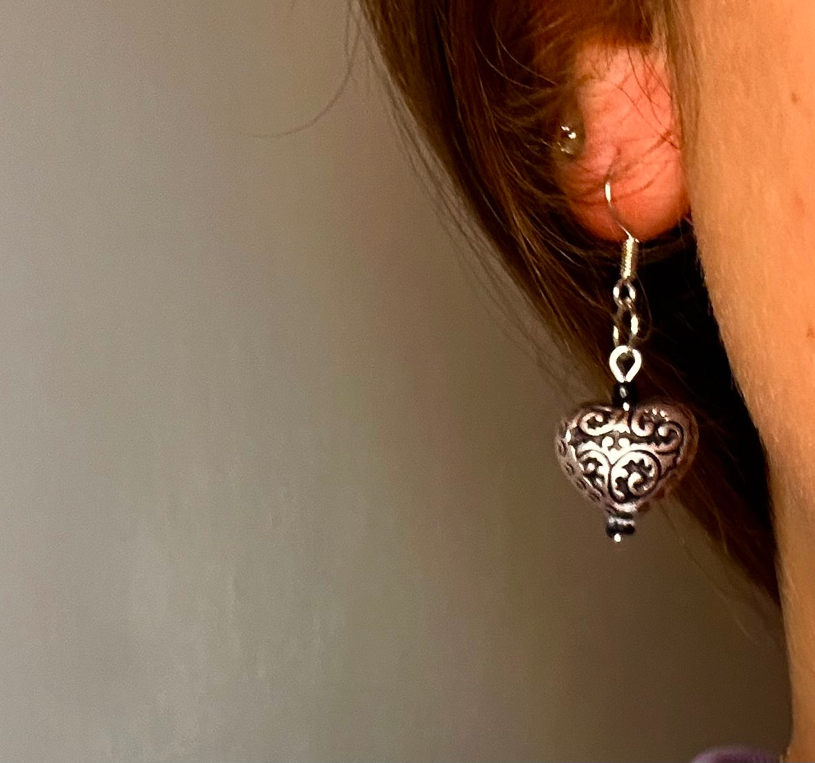 Silver Dangle with Silver and Black Detailed Heart Charm