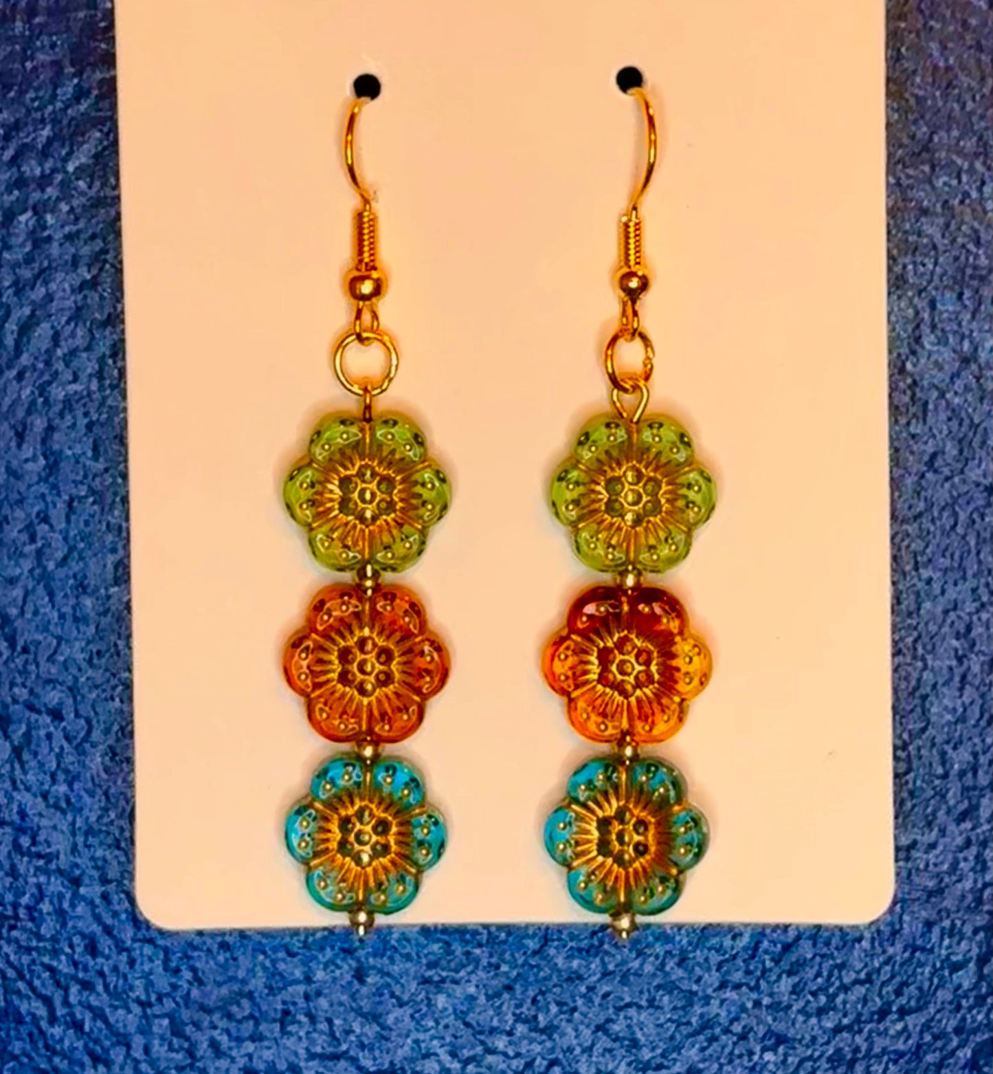 Gold Dangle with Green, Pink and Blue Boho Beads