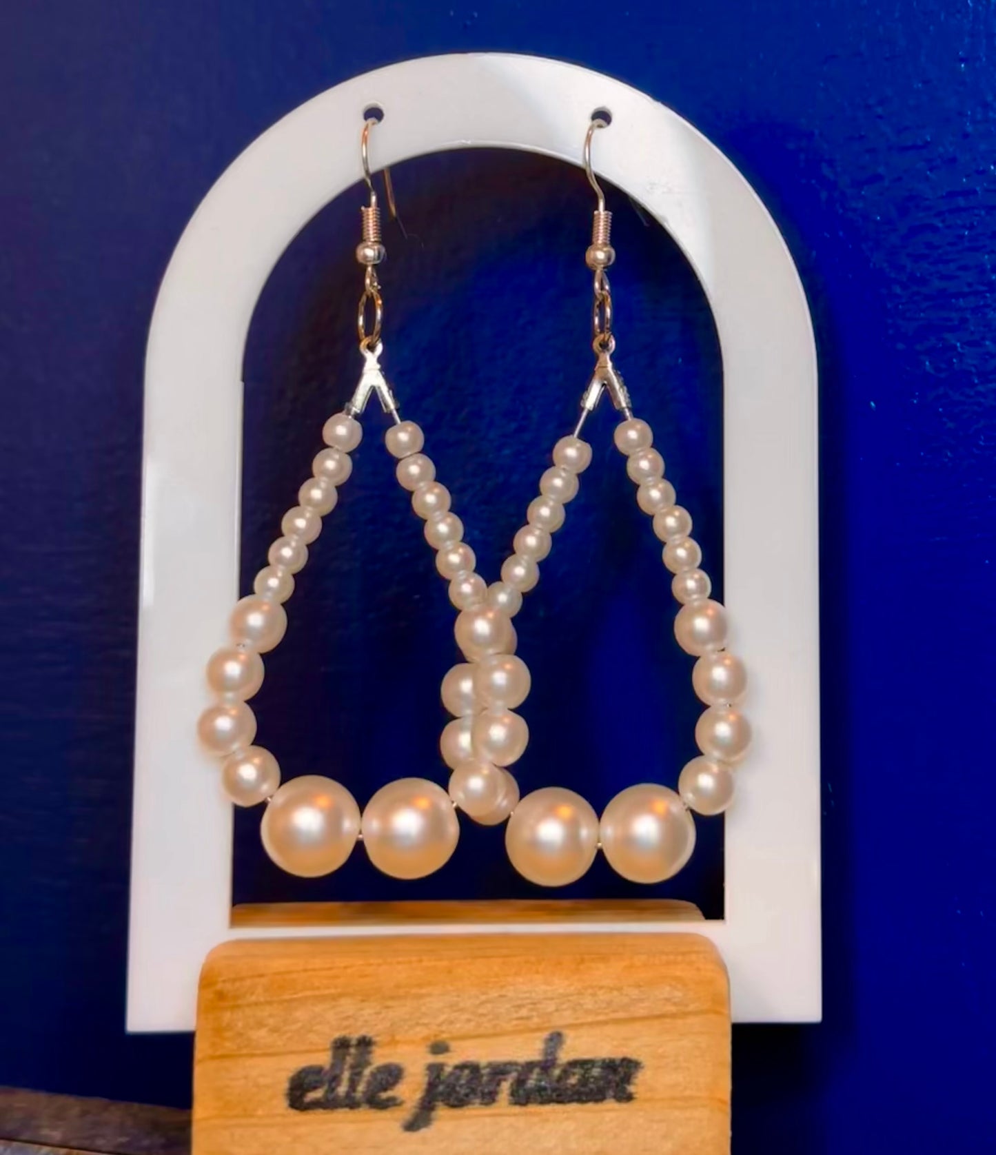 Large Silver Teardrop Dangle with Pearl Beads