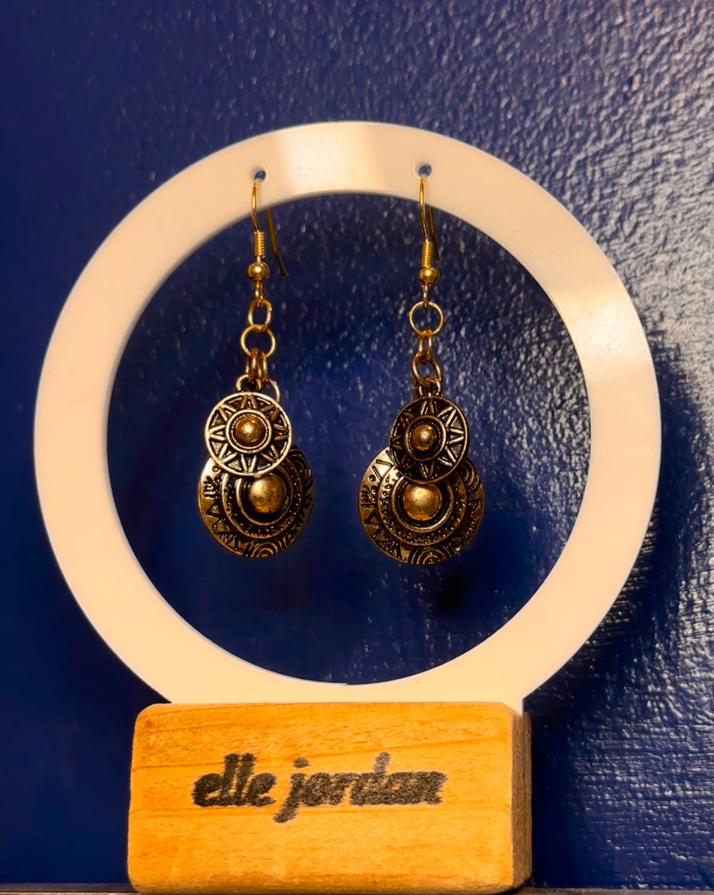 Gold Dangle with Gold Engraved Sundial Charms