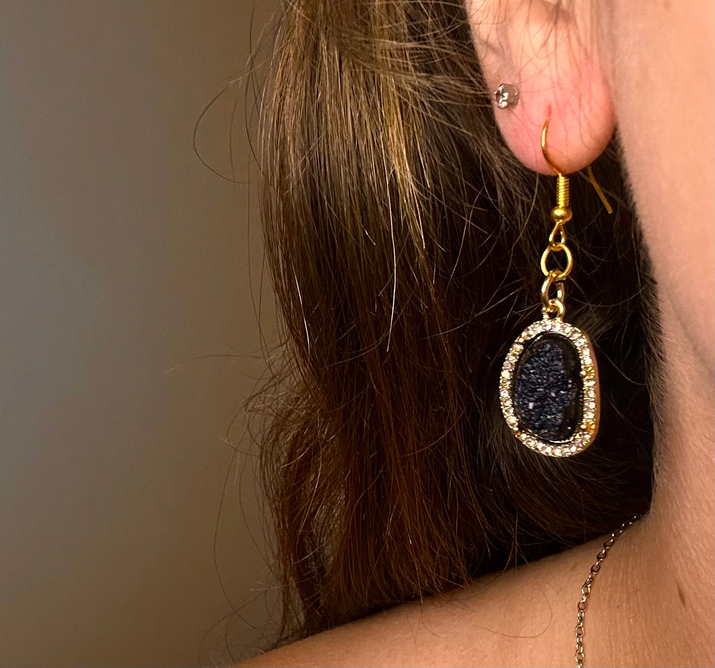 Gold Dangle with Gold Studded Black Rock Charm