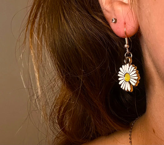 *Six Color Options* Silver Dangle with Daisy Charm