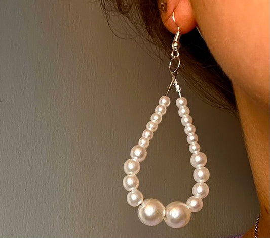 Large Silver Teardrop Dangle with Pearl Beads