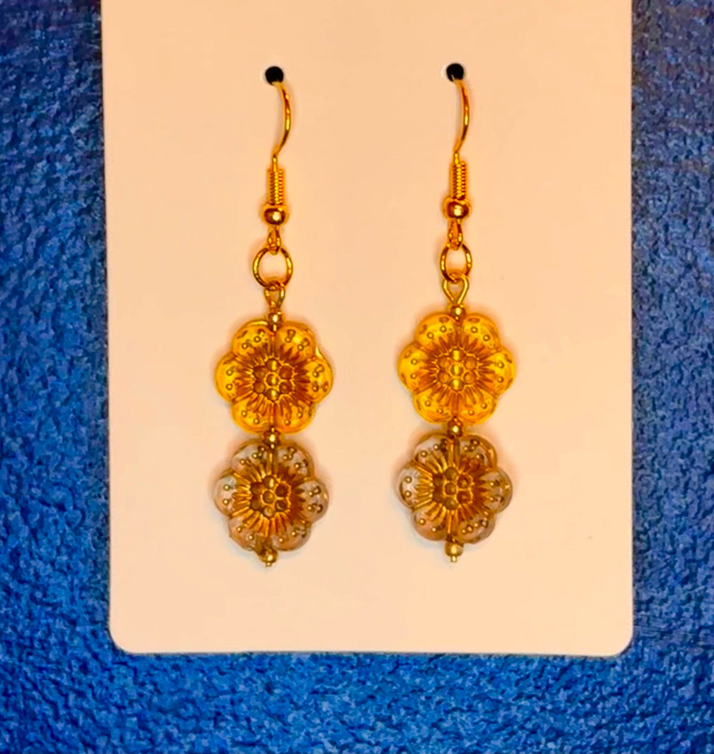 Gold Dangle with Purple and Yellow Boho Beads
