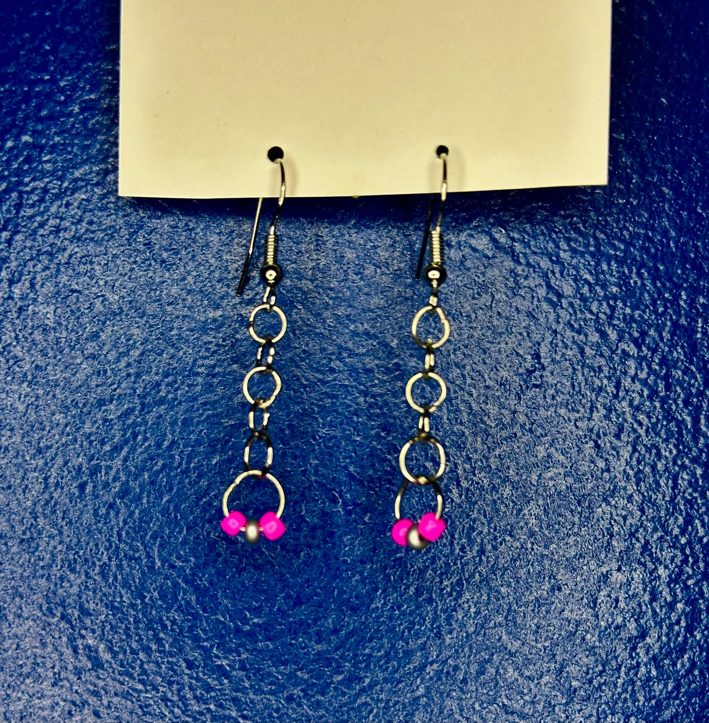 Silver Chain Dangle with Pink + Silver Beads