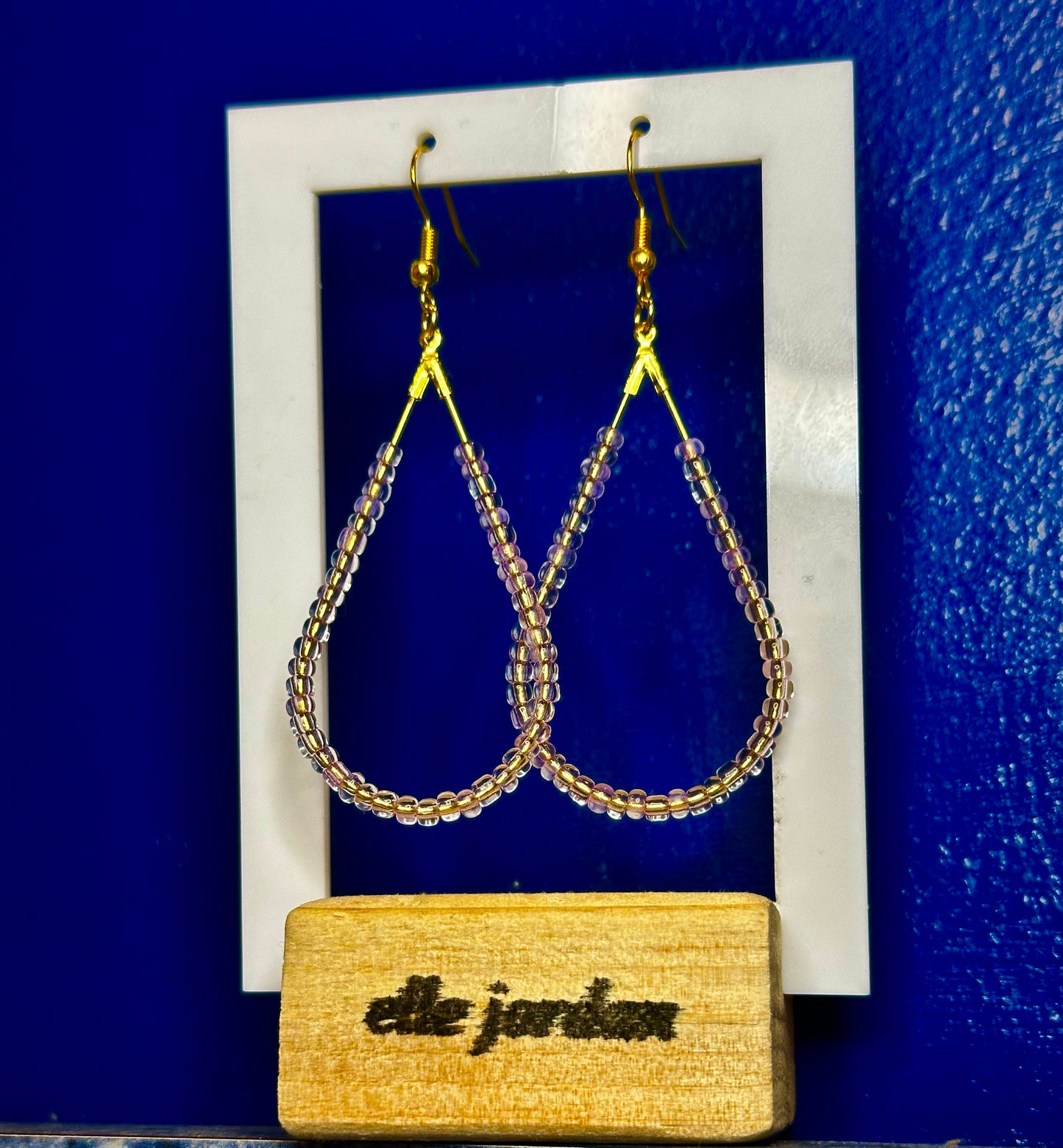 Large Gold Teardrop Dangle with Pink Glass Beads