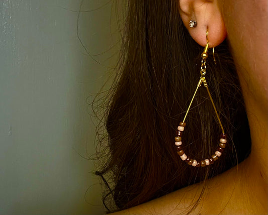 Gold Teardrop Dangle with Variety Brown Beads