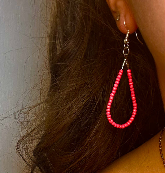 Silver Teardrop Dangle with Coral Beads