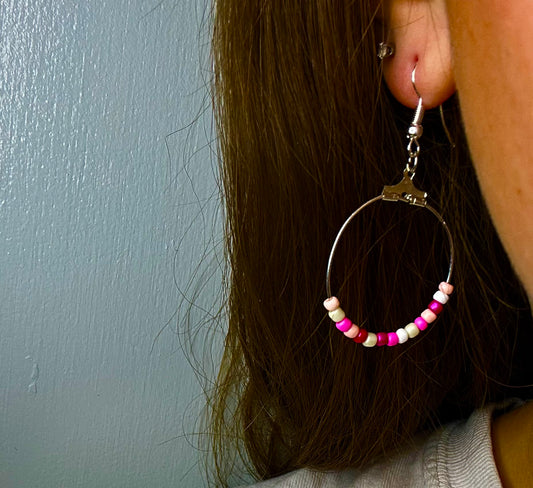 Silver Oval Dangle with Variety Pink Beads