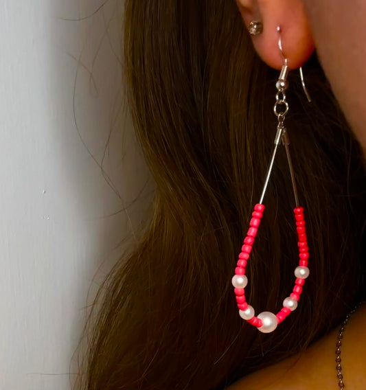 Large Silver Teardrop Dangle with Coral and Pearl Beads