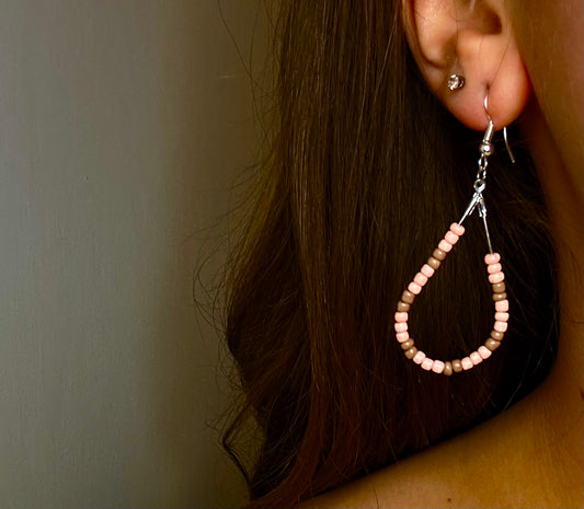 Silver Teardrop Dangle with Pink and Brown Beads