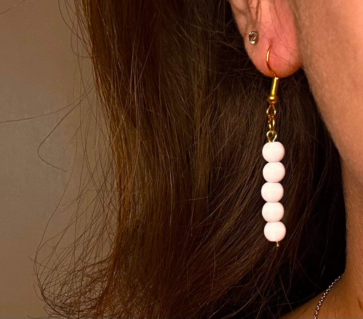 Gold Dangle with White Beads