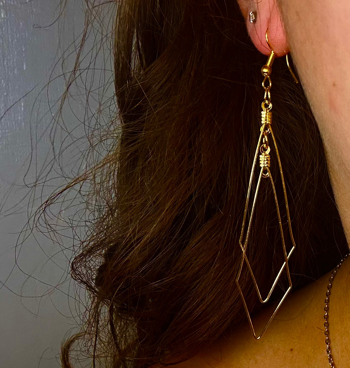 Thin Gold Double-Stacked Diamond Dangle