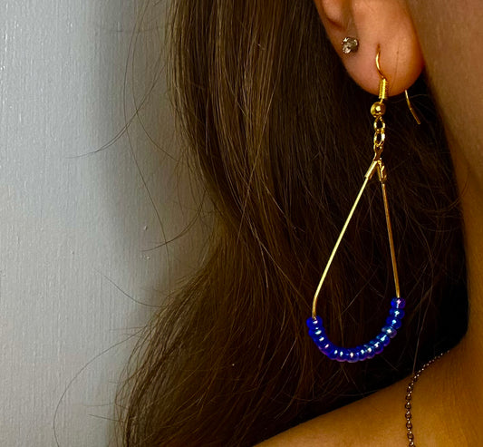 Gold Teardrop Dangle with Blue Metallic Beads