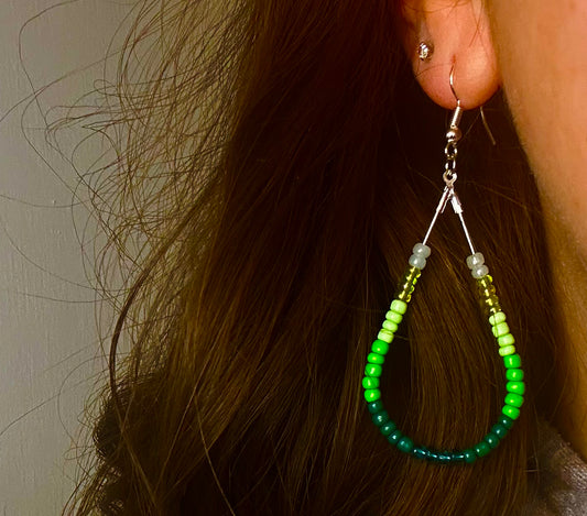 Large Silver Teardrop Dangle with Green Hombre Beads