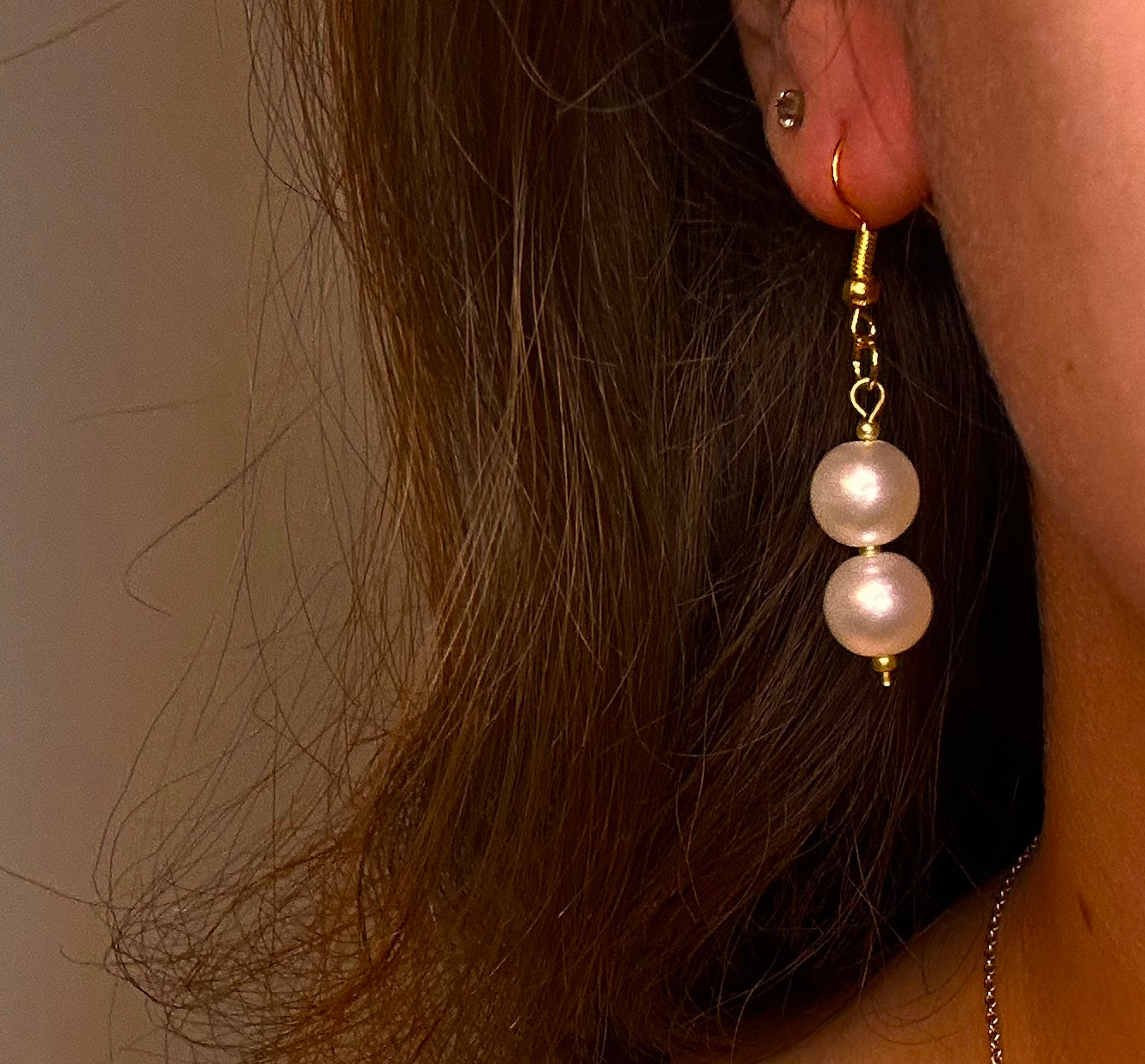 Gold Dangle with Gold and Pearl Beads
