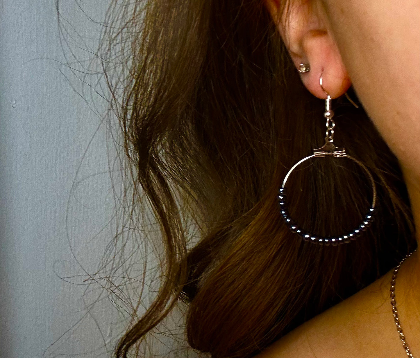 Silver Circle Dangle with Metallic Beads