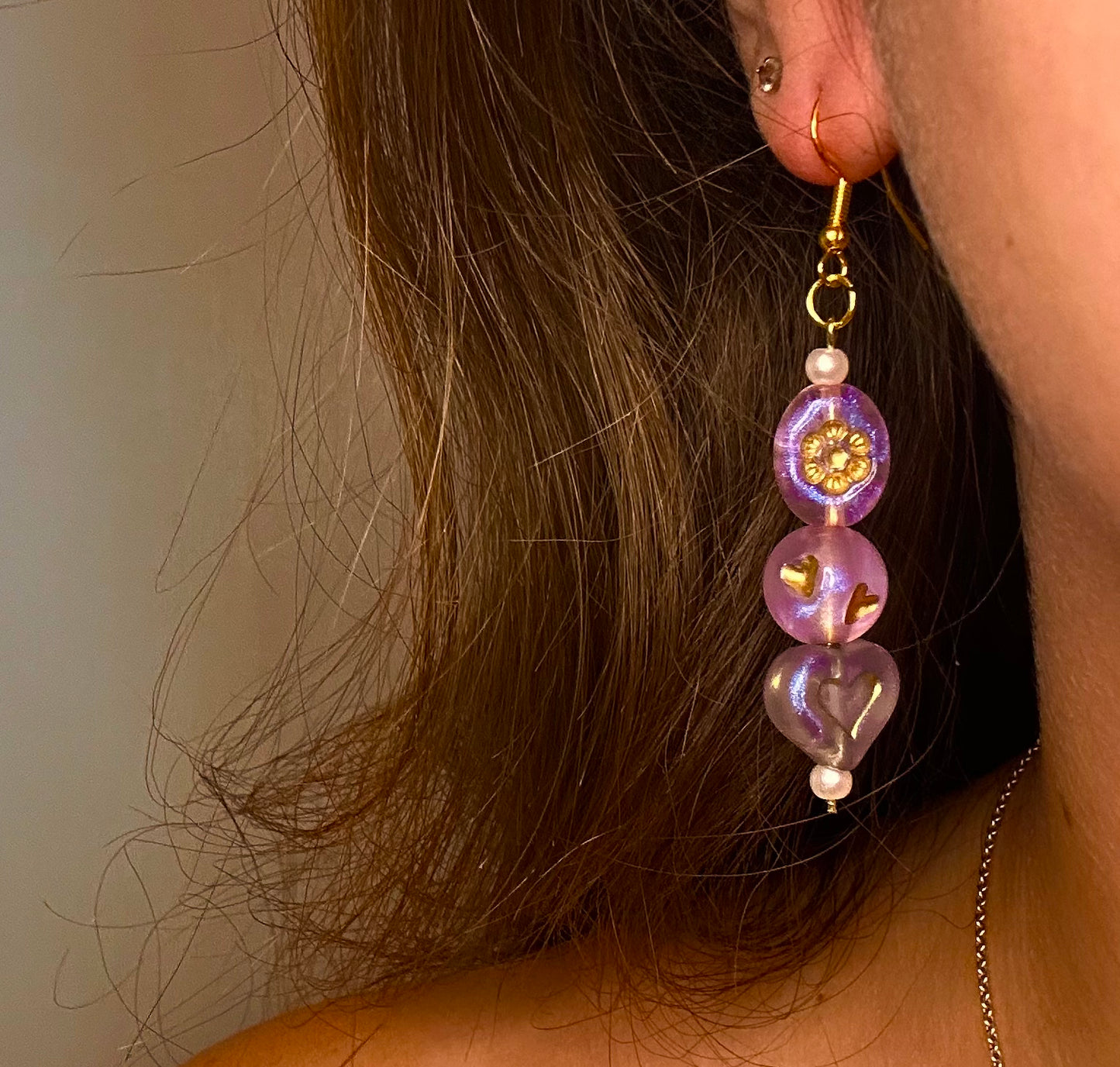Gold Dangle with Variety Purple Boho Beads