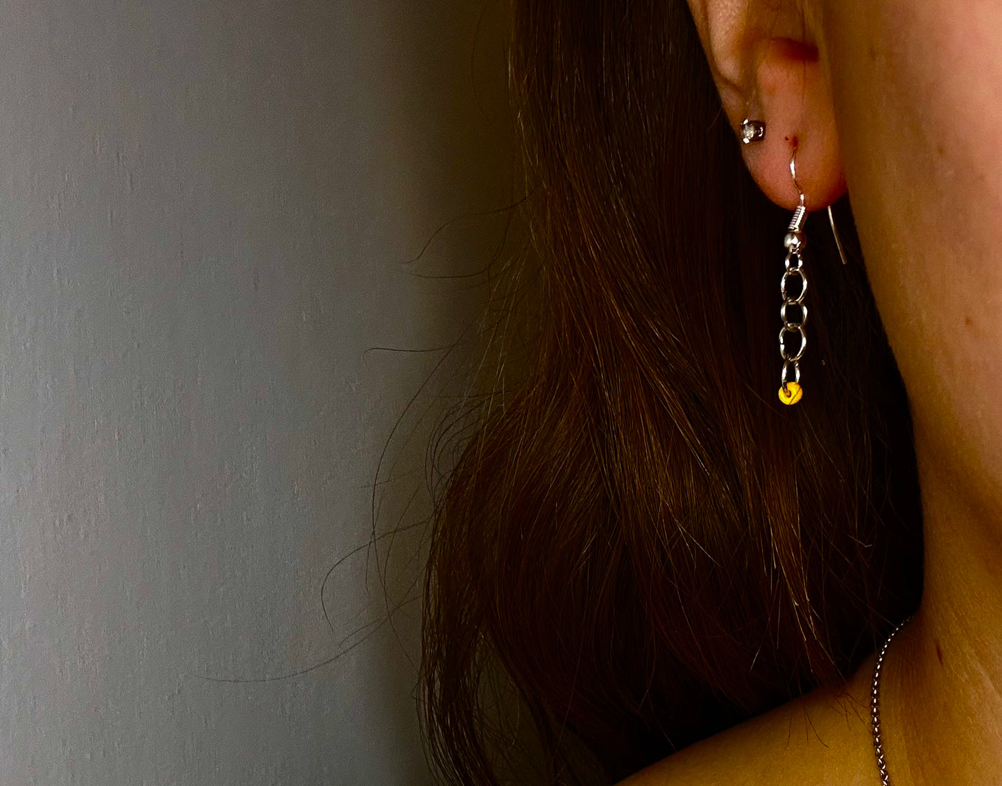 Silver Chain Dangle with a Burnt Yellow Bead