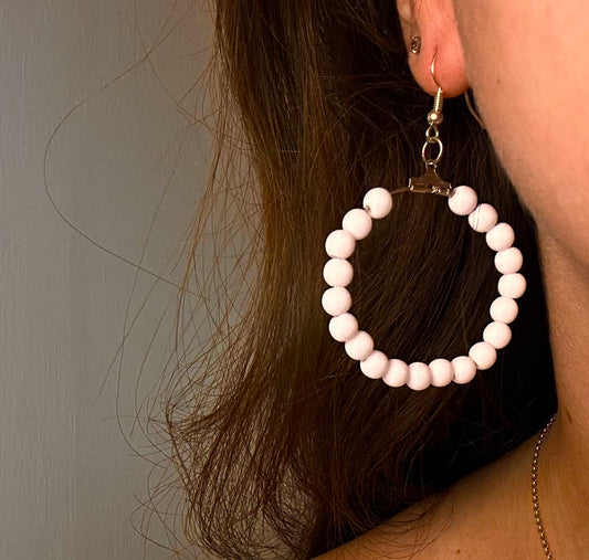 Large Silver Circle Dangle with White Beads