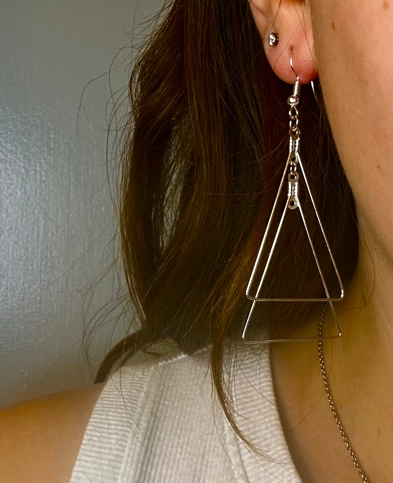 Silver Double-Stacked Triangle Dangle