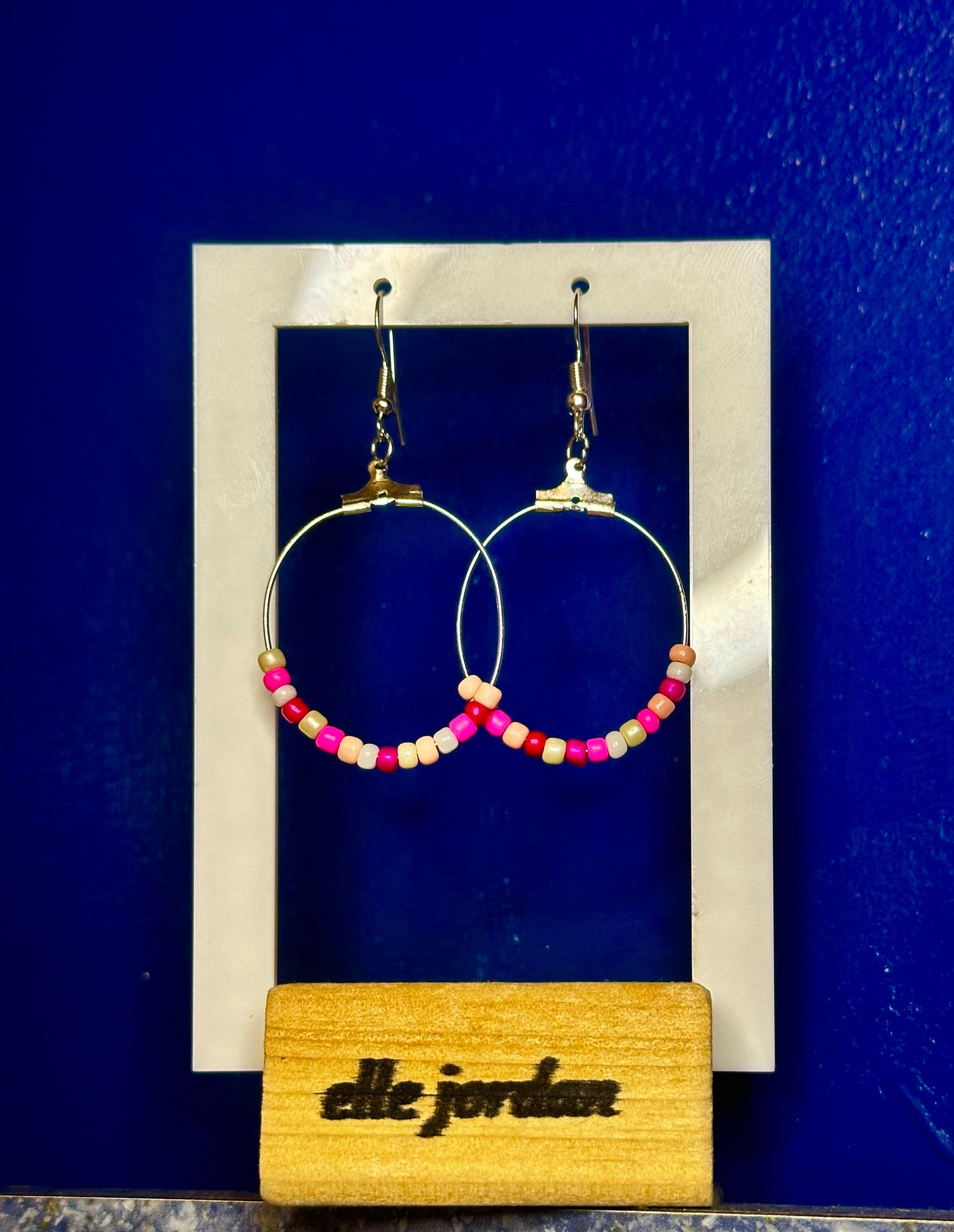 Silver Oval Dangle with Variety Pink Beads