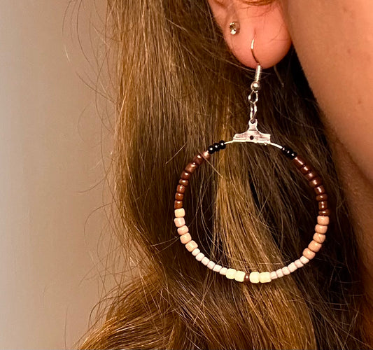 Large Silver Circle Dangle with Brown Hombre Beads