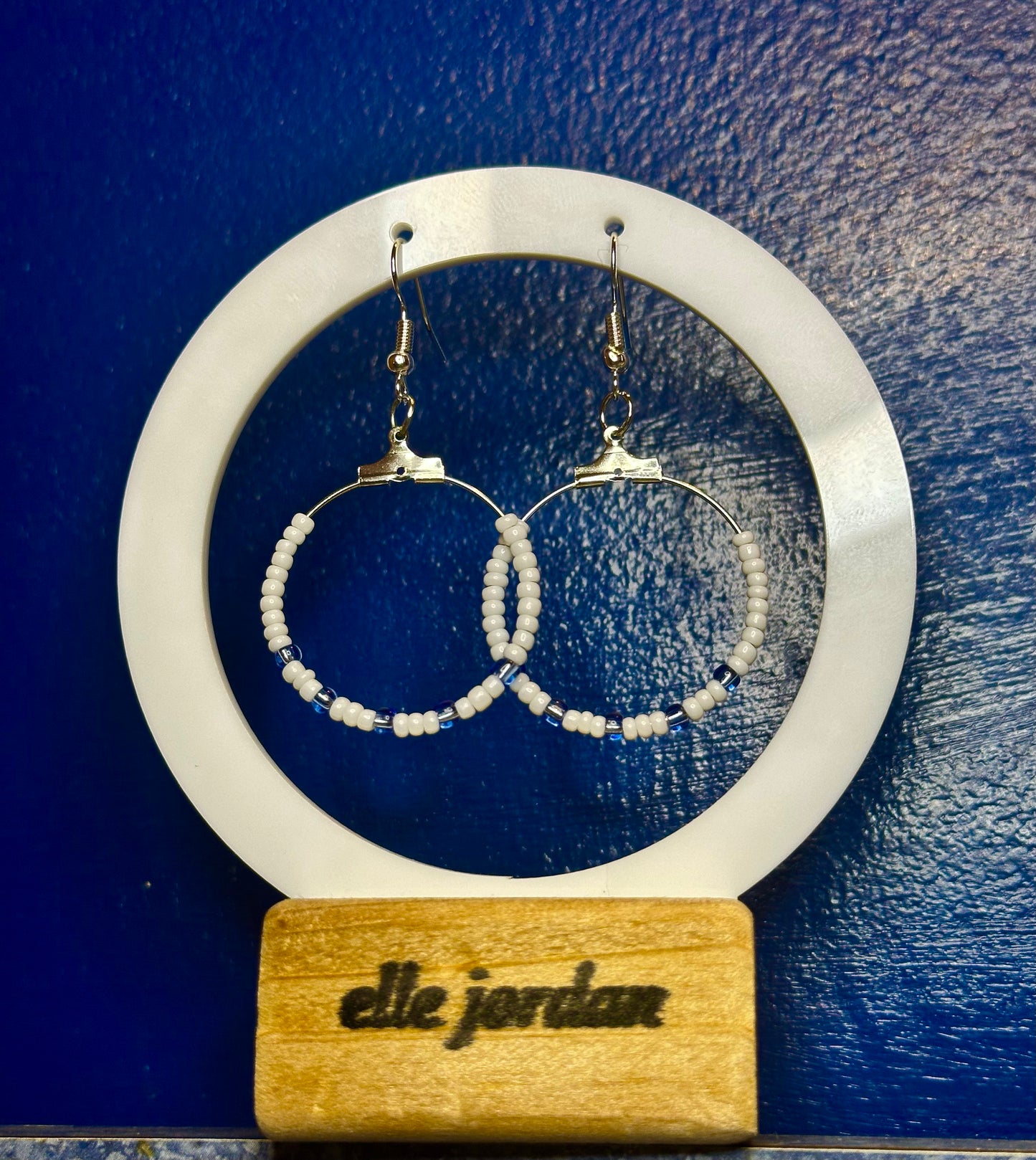 Silver Circle Dangle with White and Glass-Blue Beads