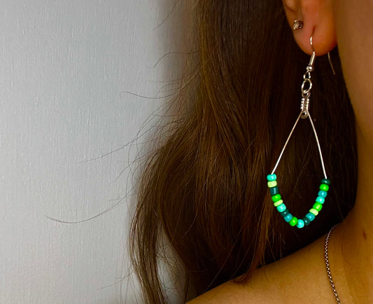 Small Silver Diamond Dangle with Variety Green Beads