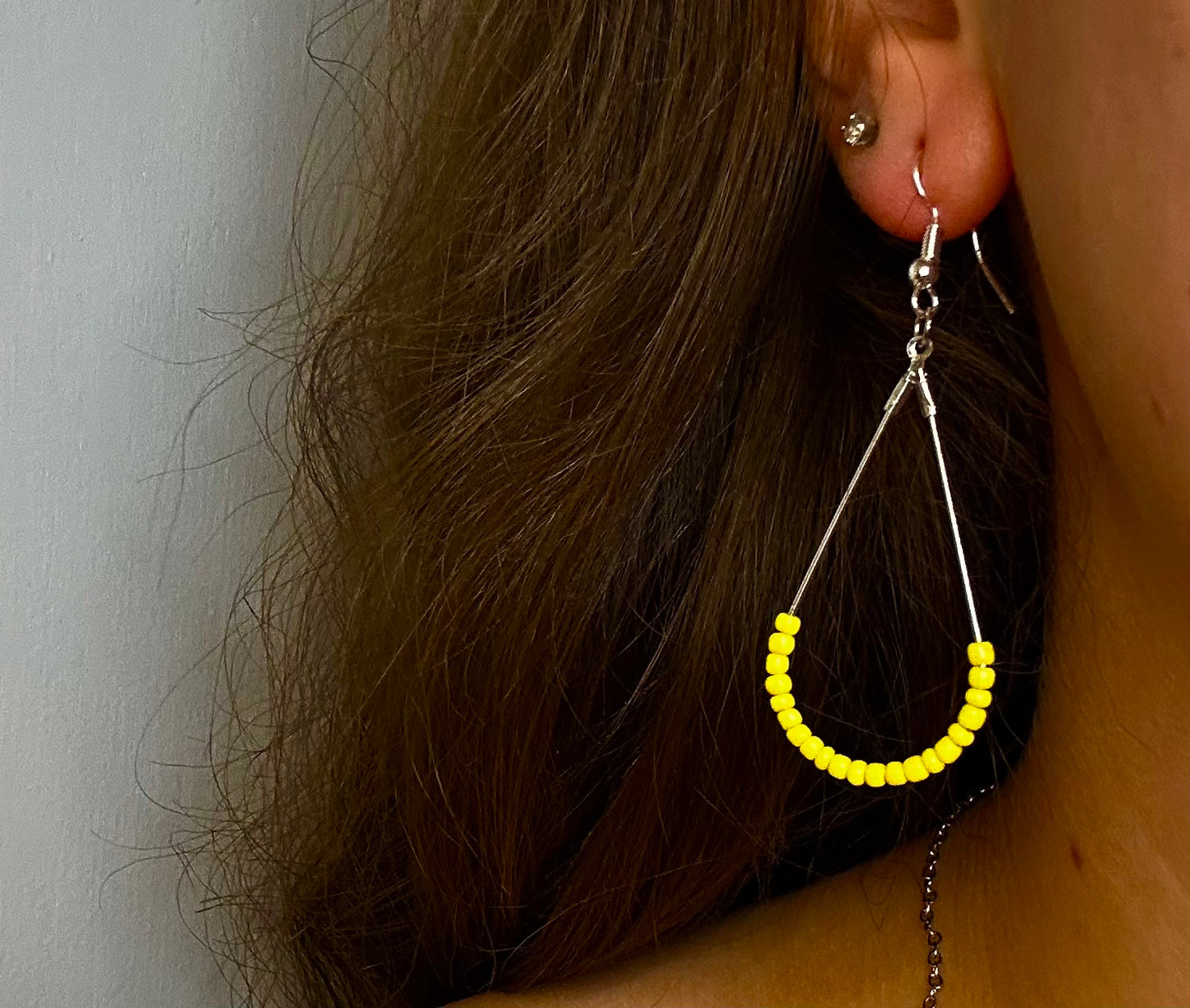 Silver Teardrop Dangle with Yellow Beads