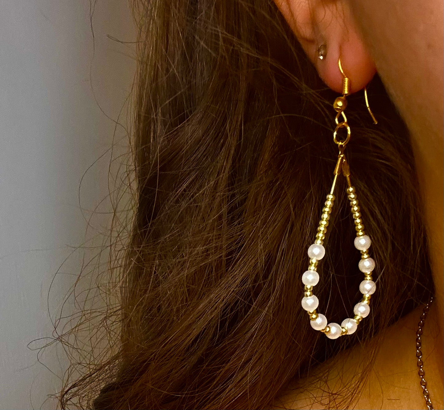 Gold Teardrop Dangle with Gold and Pearl Beads