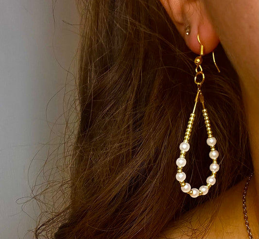 Gold Teardrop Dangle with Gold and Pearl Beads