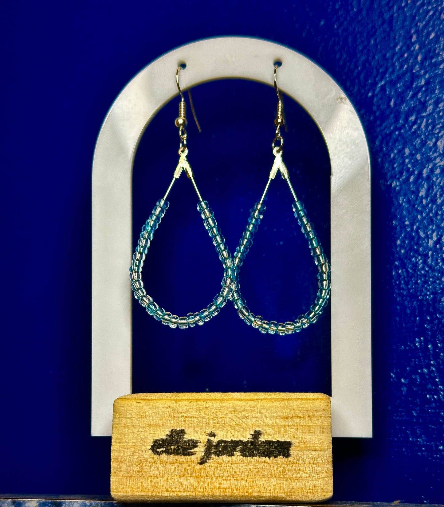 Silver Teardrop Dangle with Blue Glass Beads