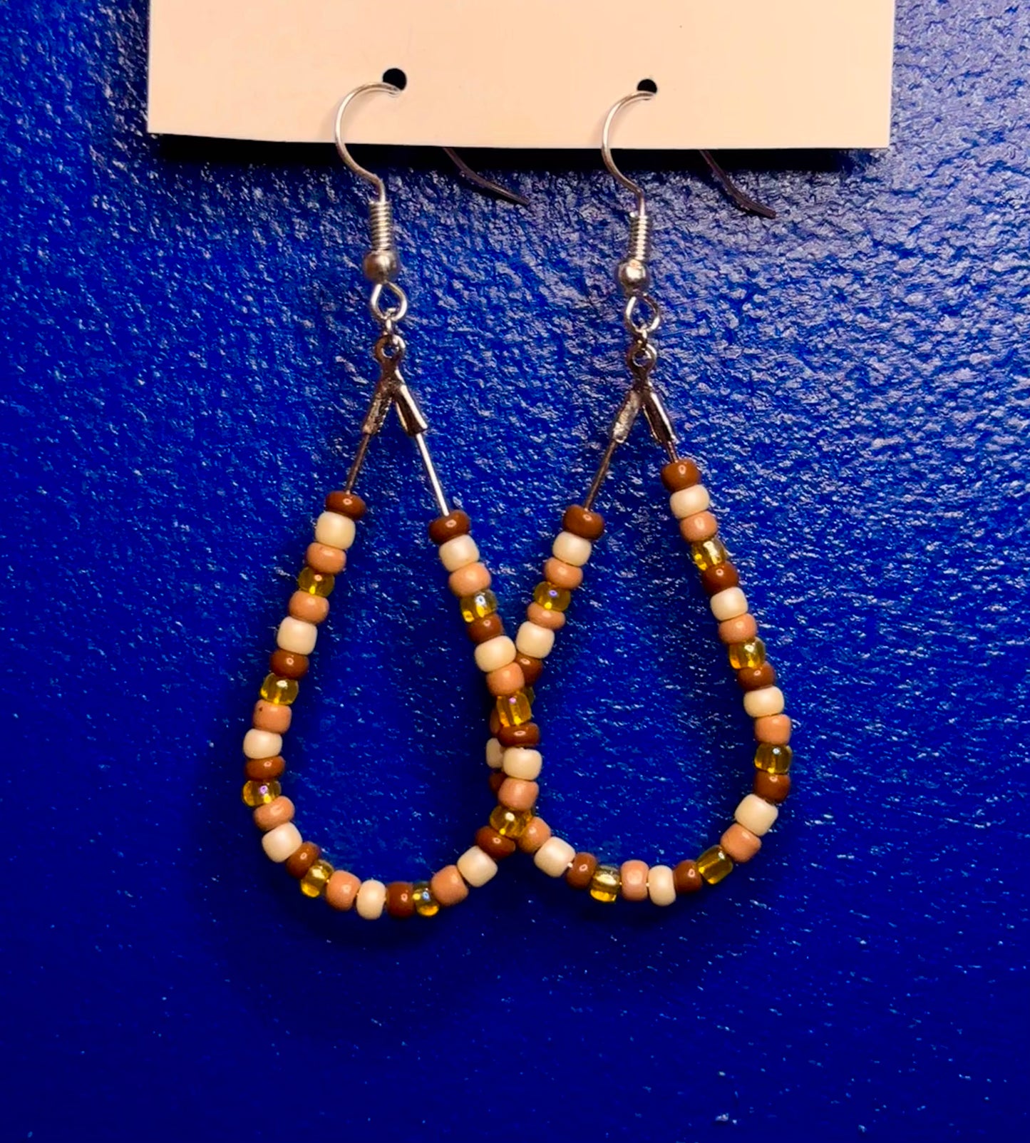 Silver Teardrop Dangle with Variety Brown and Yellow Beads