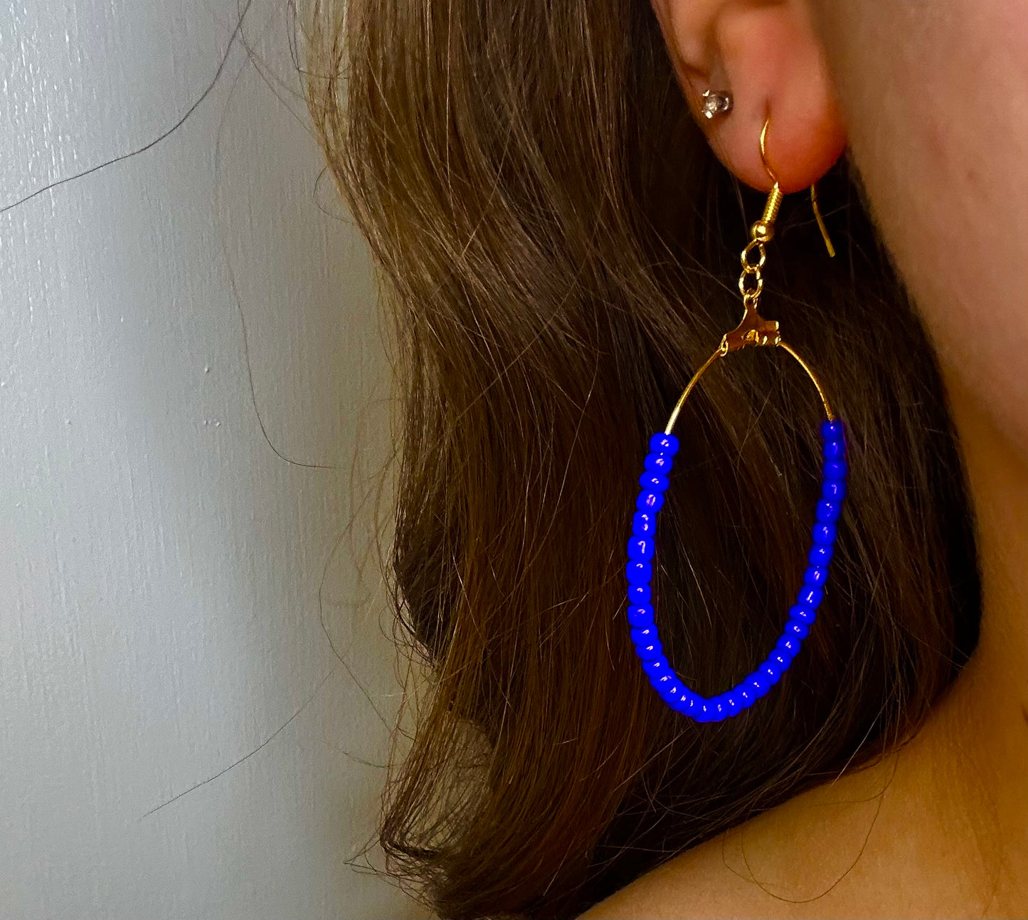 Large Gold Oval Dangle with Deep Purple Beads