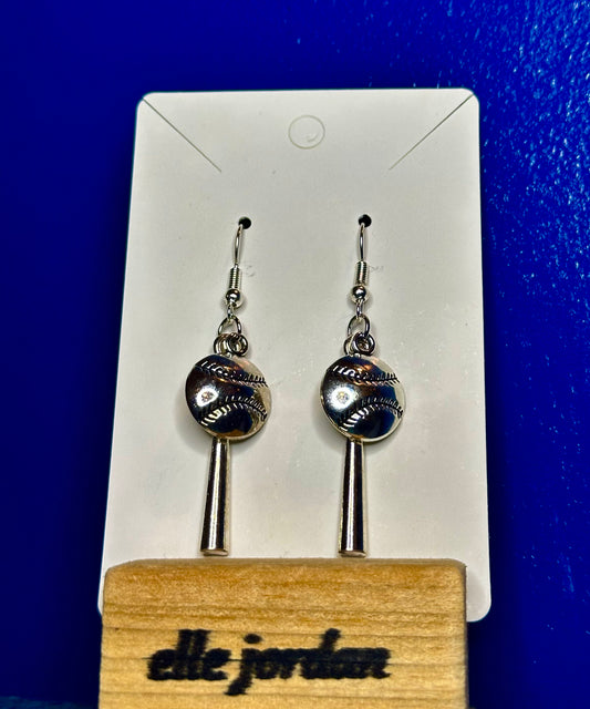 Silver Bat and Ball Charm Dangle