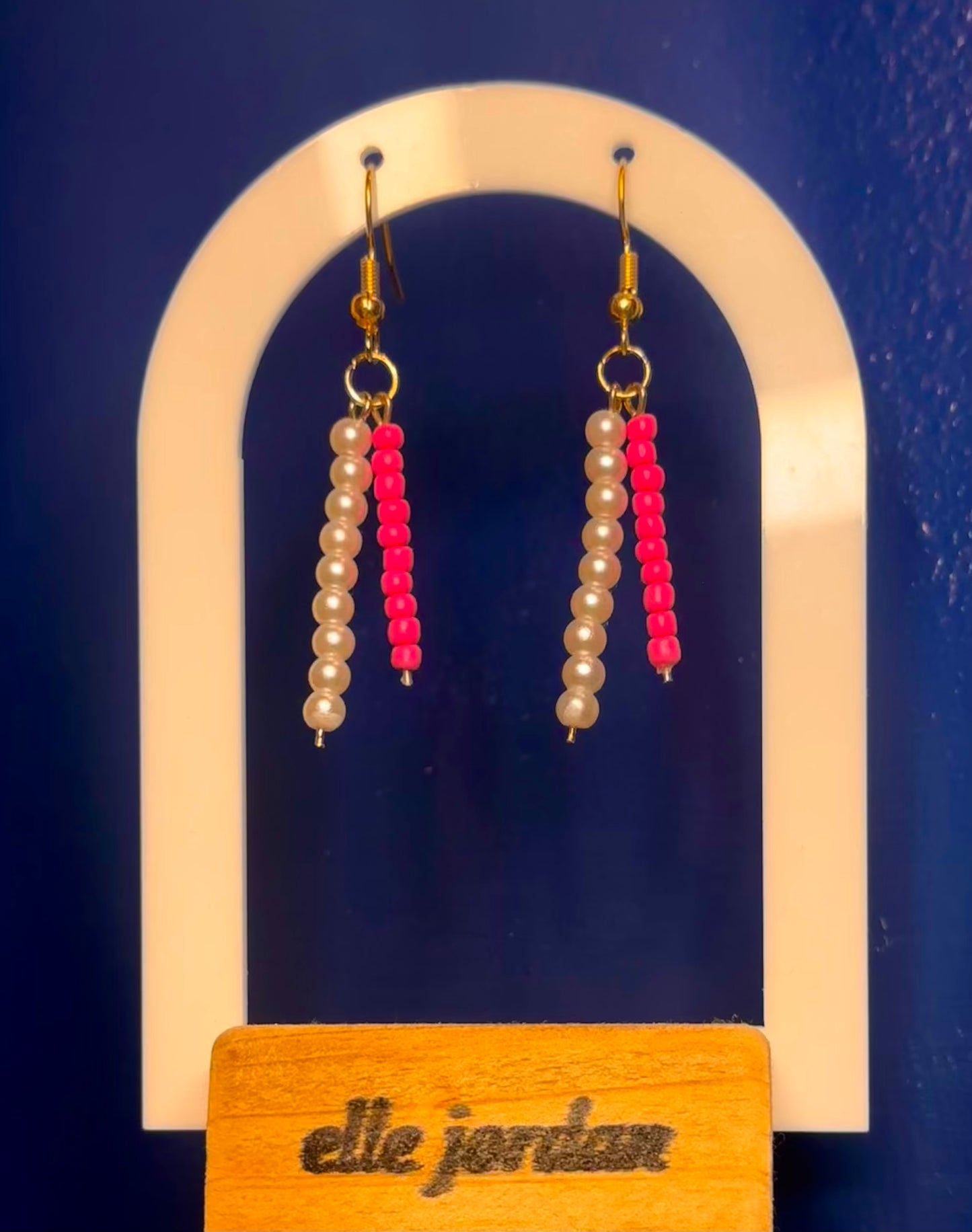Gold Dangle with Pink and Pearl Beads