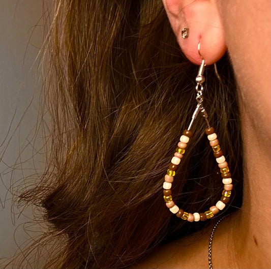 Silver Teardrop Dangle with Variety Brown and Yellow Beads