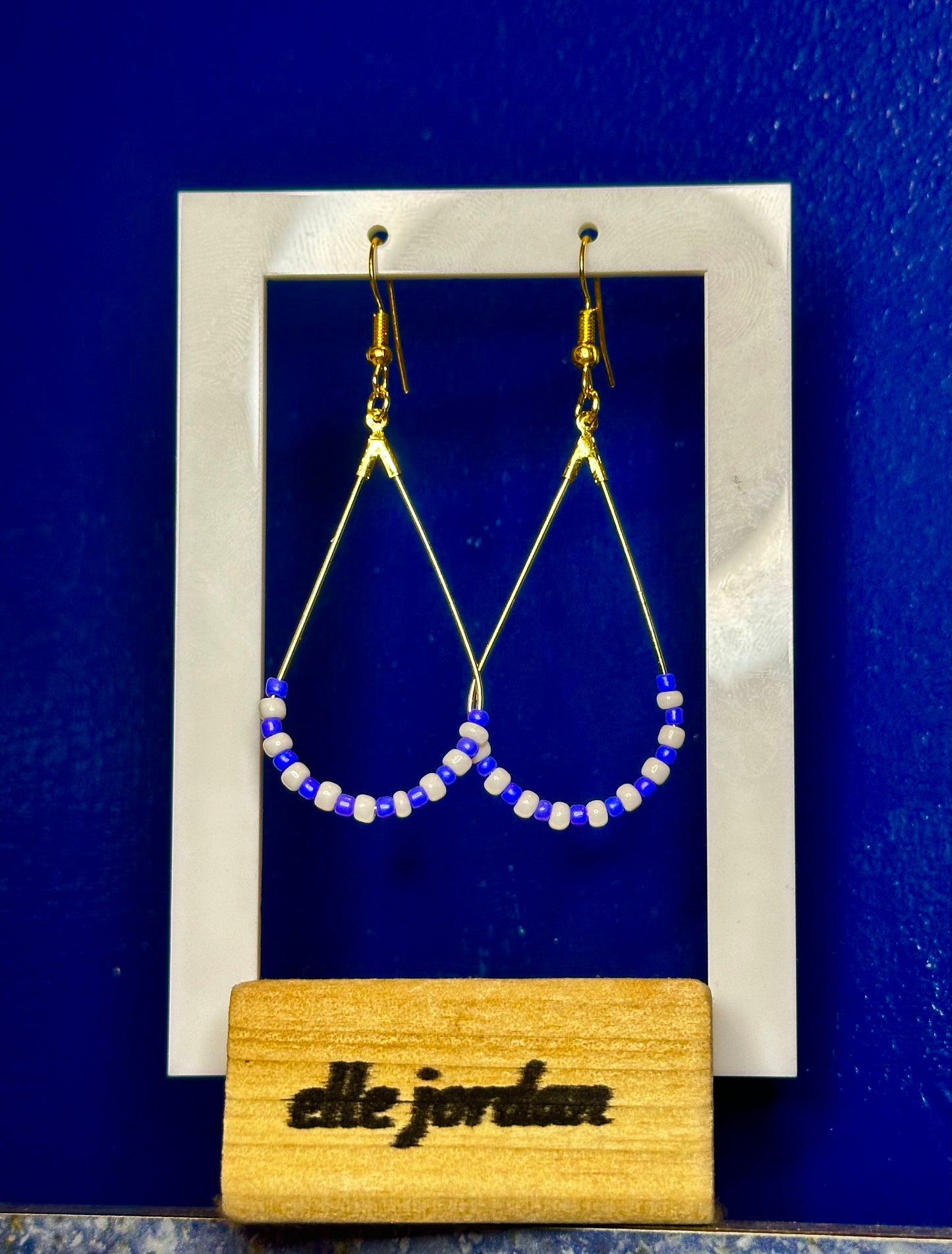 Gold Teardrop Dangle with White and Lavendar Beads