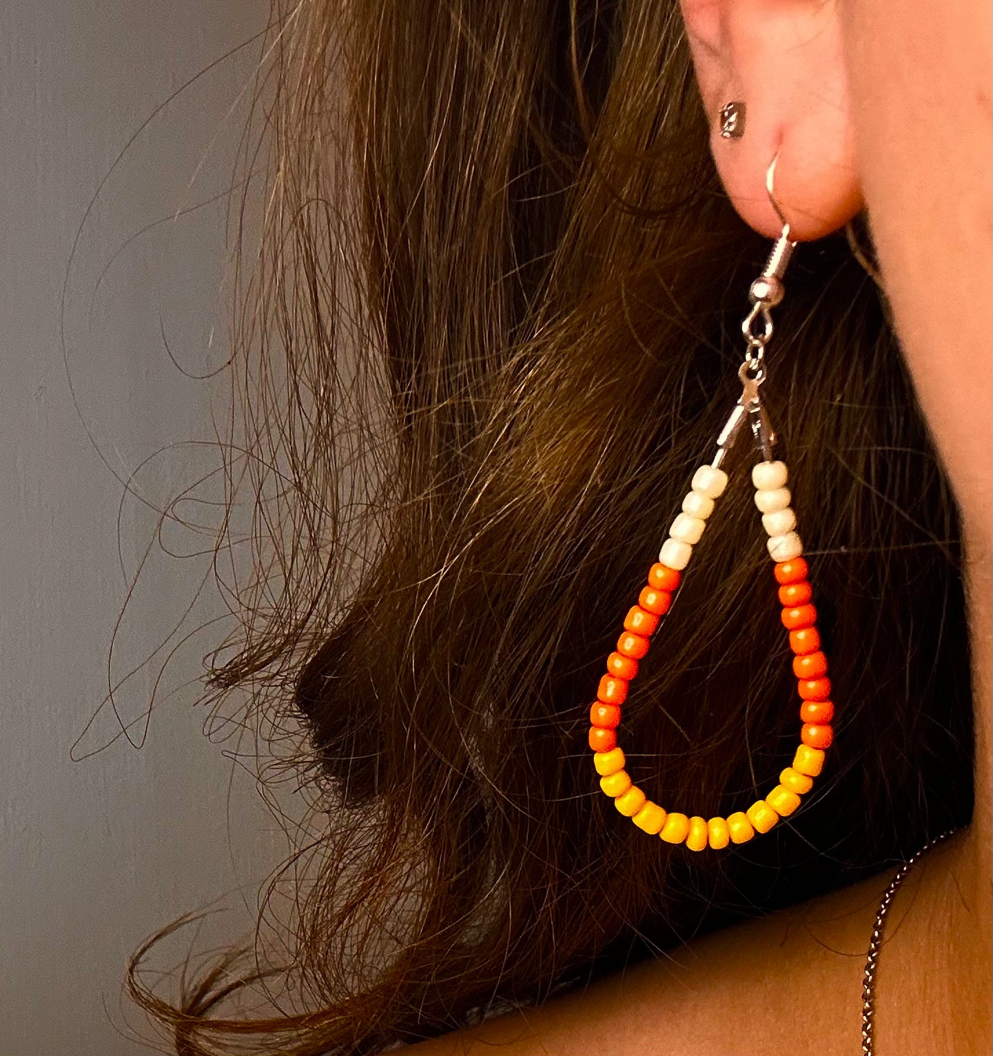 Silver Teardrop Dangle with Candy-Corn Themed Beads